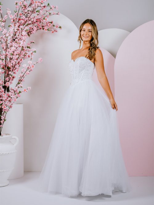 Beautiful sweetheart corset fitted gown with gorgeous crystal beading full tulle ballgown