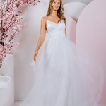 strappy satin bodice with a frilled tulle skirt ballgown