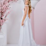 mikado gown with sweet bows on the shoulder and deep v neckline