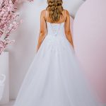 ballgown with Dramatic lace accentuating the strapless sweetheart bodice