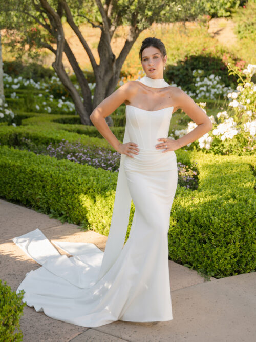 A1414 Allure Bridals Strapless Crepe Sheath Gown