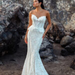 F412 Wilderly Bridal Indigo Lace Fit and Flare Gown